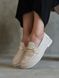 Beige suede loafers with drawstring